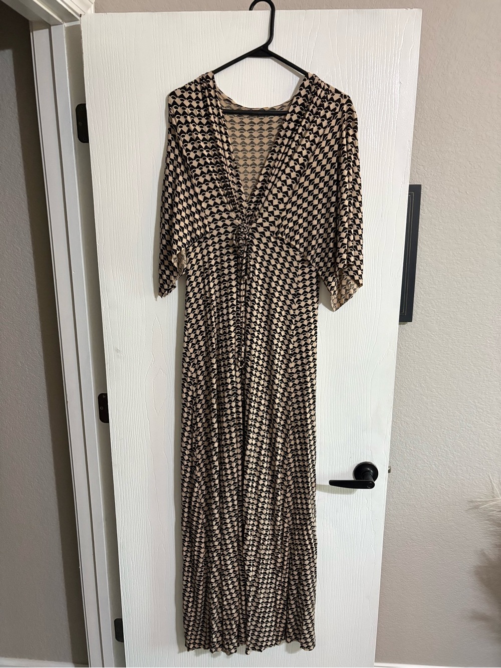 Rachel Pally Beige and Black Geometric V‑Neck Maxi Dress